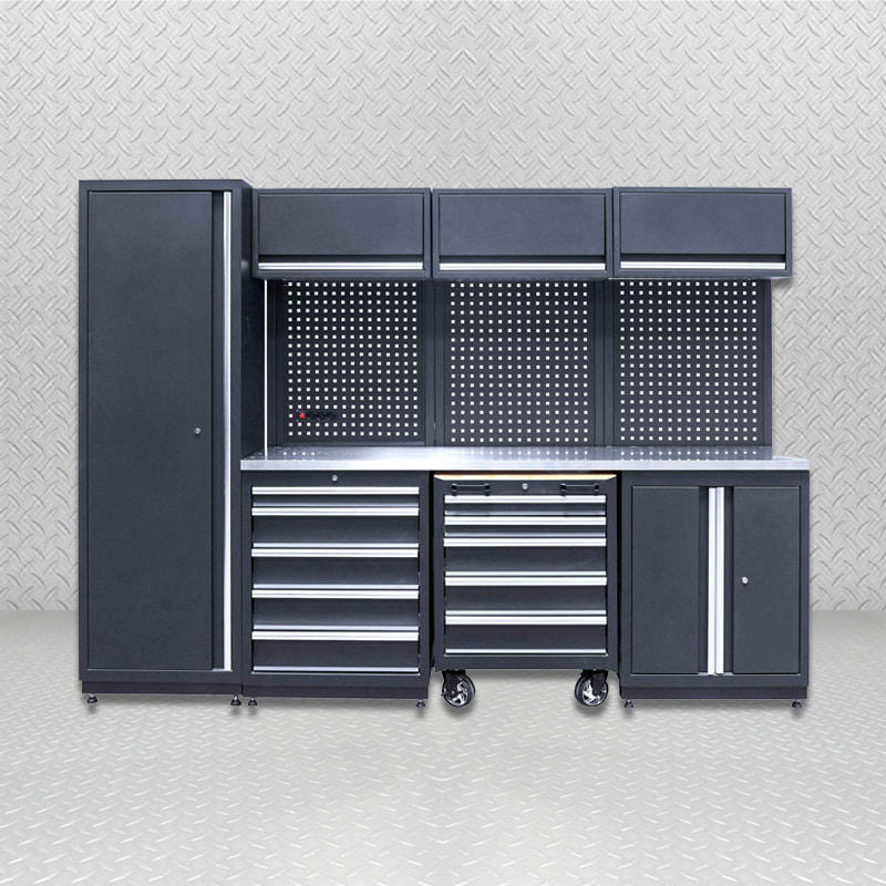 How is the ventilation system designed for easy access and maintenance when installing or maintaining garage cabinets?