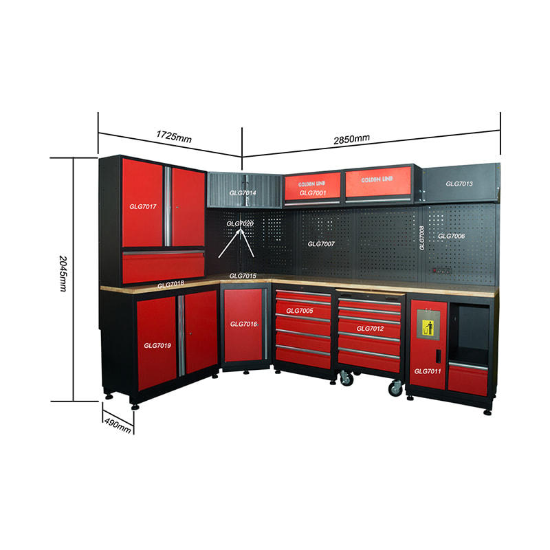 GLG7000C Garage Storage Steel Modular Workbench with Corner Tool Cabinet and Red Metal Toolbox