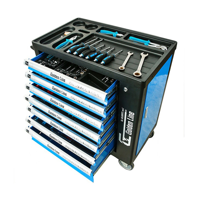 GL3307 Seven Drawers Classic Tool Cabinet Rolling Tool Trolley With Side Tray