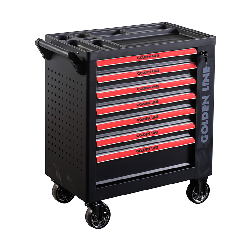 GL3307 Seven Drawers Classic Tool Cabinet Rolling Tool Trolley With Side Tray