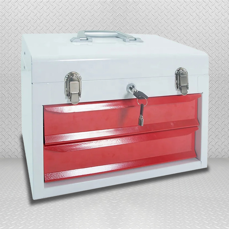 GL103 Tragbarer Werkzeugkasten aus weißem und rotem Eisen mit Schubladen
