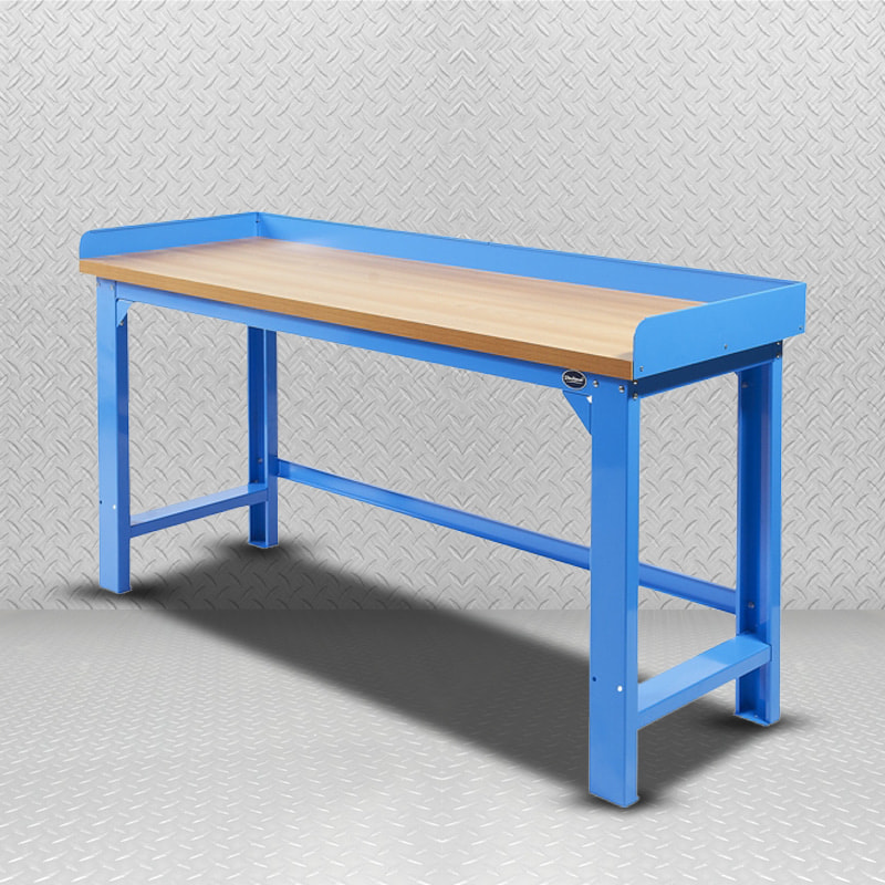 GL203+GL204 Bule Heavy-duty Steel Workbench With Wooden Top Work Bench