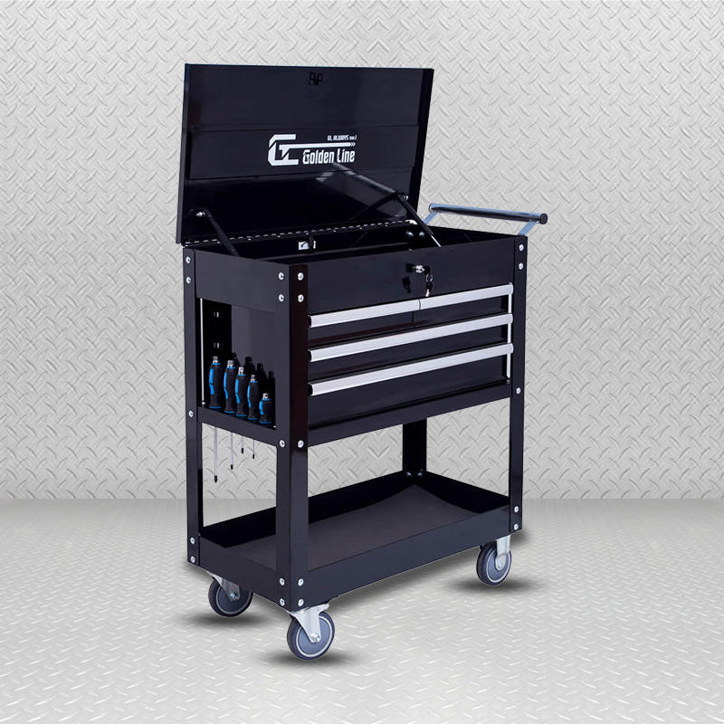 GL304 3-drawers Black Metal Tool Cart