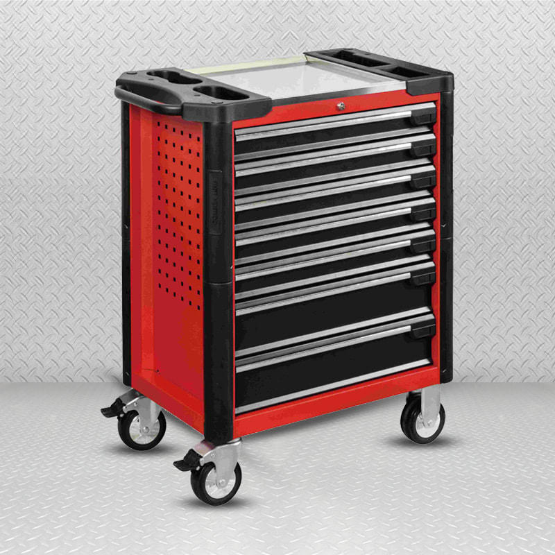 GL3407 Professional Metal Roller Cabinet Tool Trolley with Stainless Steel Working Top and Side Holes