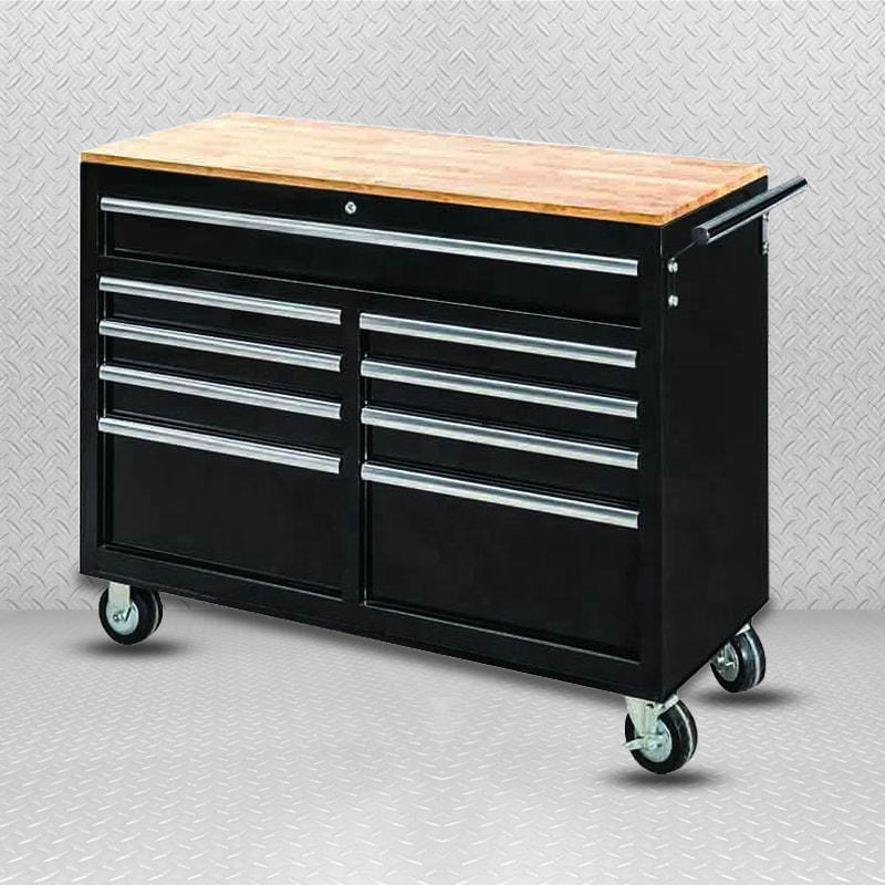 GL4009 46 Inch 9 Drawers Black Metal Tool Storage Roller Cabinet Workbench